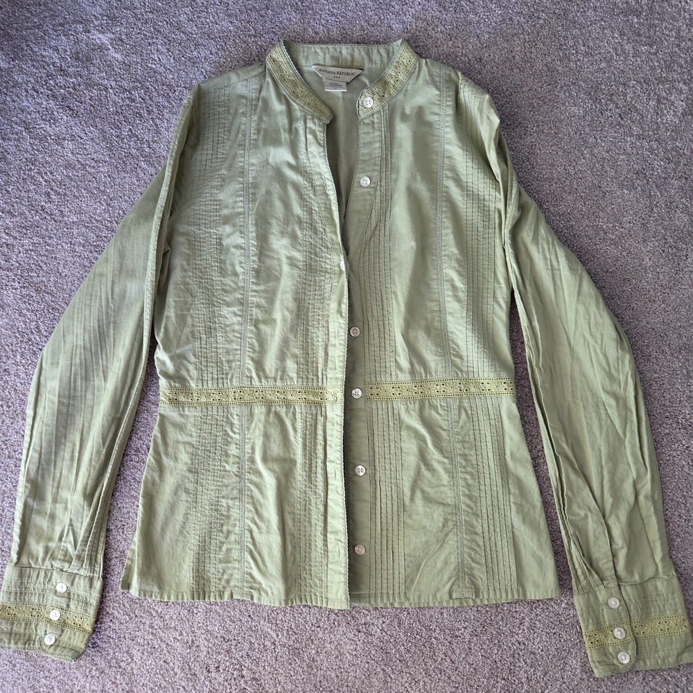 Banana Republic Olive Lace-Trimmed Shirt
